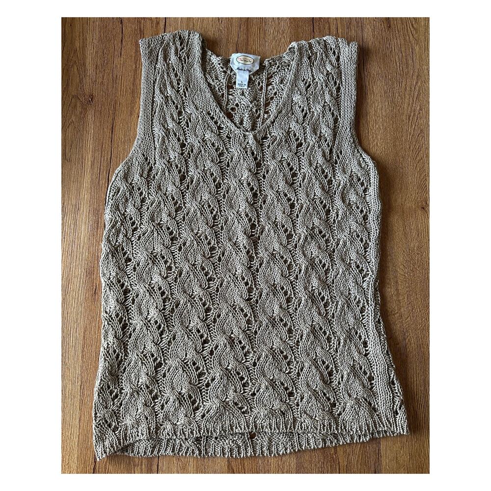 Talbots Vtg Made In Italy Crochet Tan Cardigan Size Large